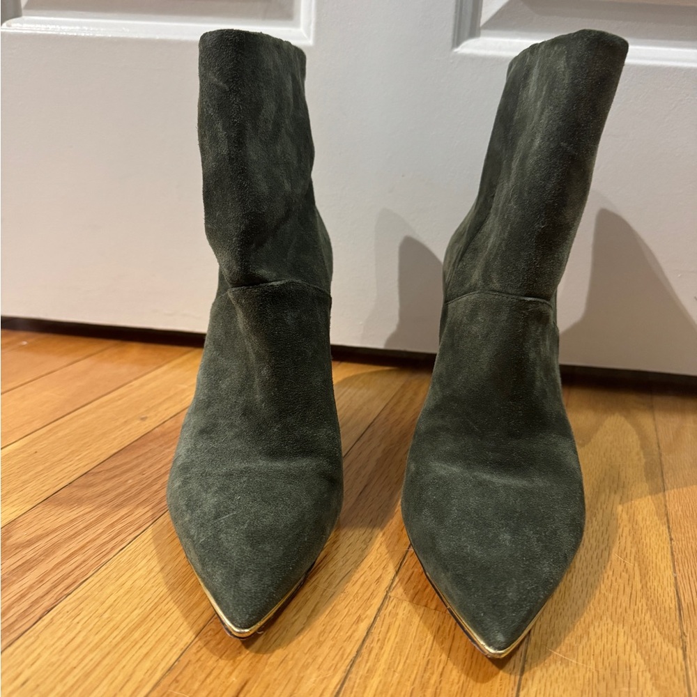 Tory Burch Lila Ankle Booties, Green Suede